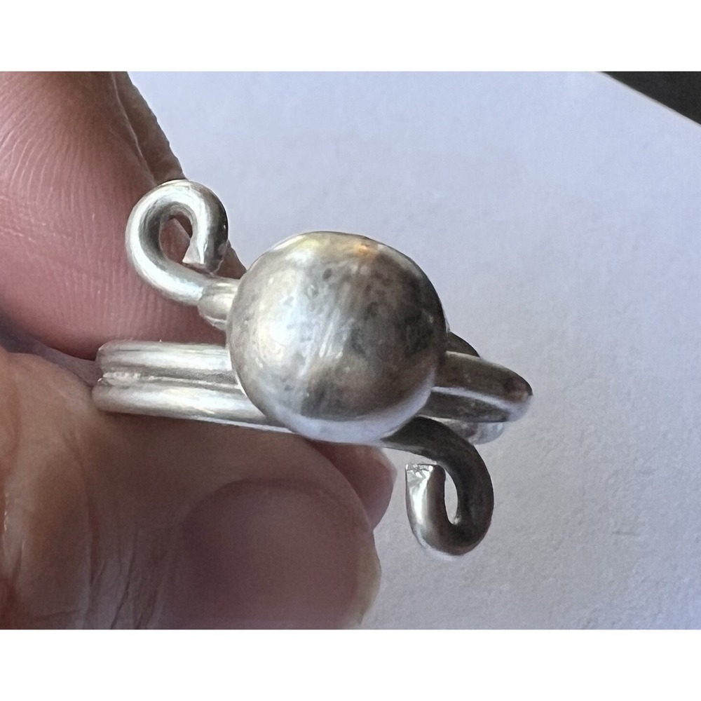 VINTAGE STERLING SILVER BALL HIGH SET BALL MODERNIST RING ADJUSTABLE FIDGET BALL